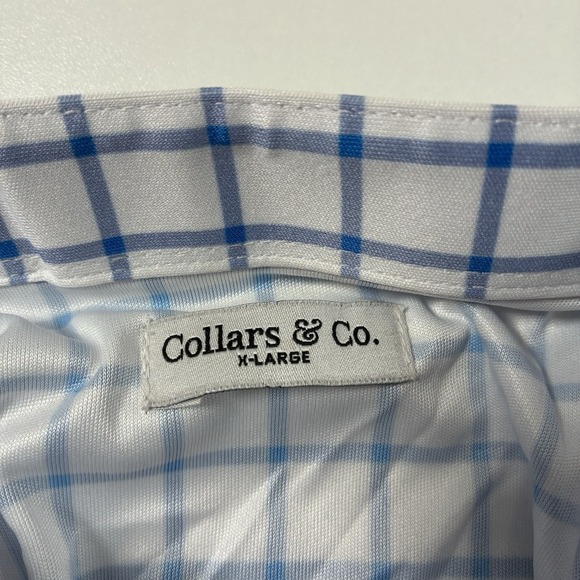 NEW Collars and Co. Dress Polo Shirt XL White Blue Check Office - Picture 4 of 8